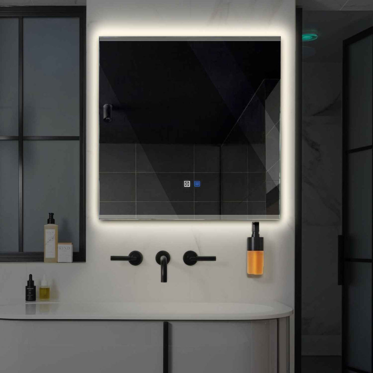 LED Spiegel Vierkant | met Touch-Knoppen | en Anti-Condens Functie | Neutraal wit licht - Reyze Serie Edge Model 8