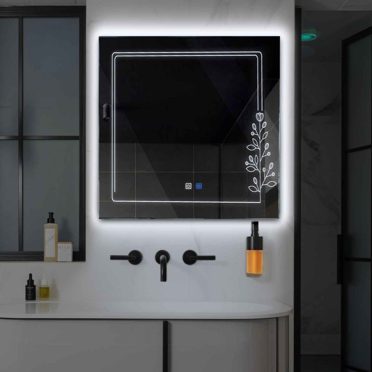 LED Spiegel Vierkant | met Touch-Knoppen | en Anti-Condens Functie | Koud wit licht - Reyze Serie Good Vibes Model 3