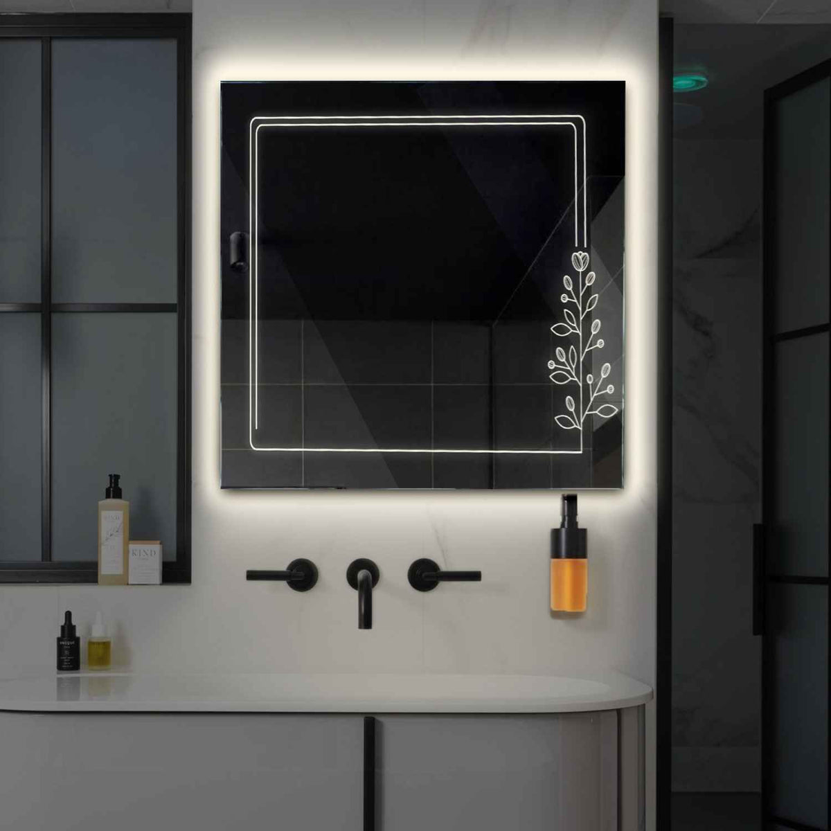 LED Spiegel Vierkant | Zonder Touchknoppen | Neutraal wit licht - Reyze Serie Good Vibes Model 3