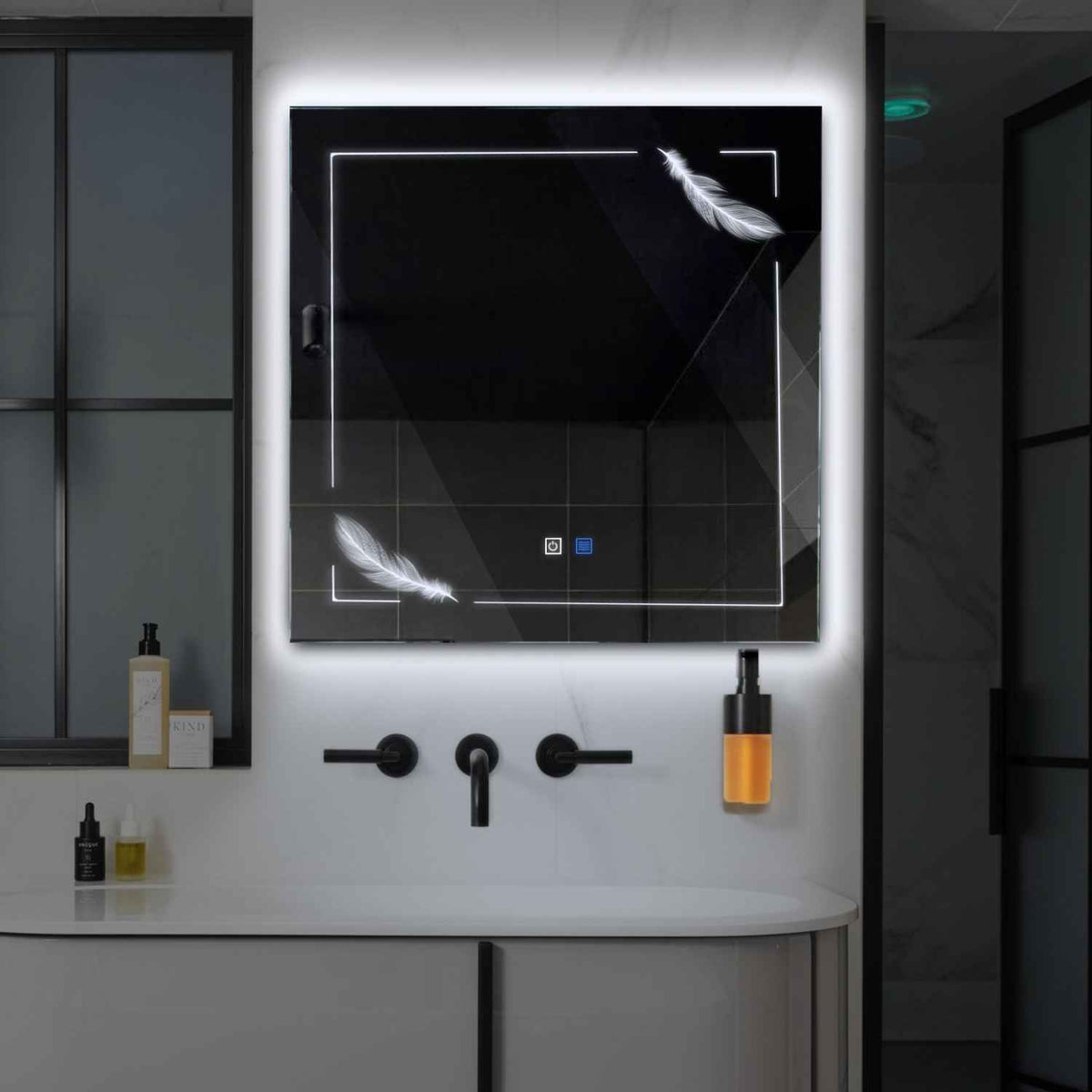 LED Spiegel Vierkant | met Touch-Knoppen | en Anti-Condens Functie | Koud wit licht - Reyze Serie Good Vibes Model 2