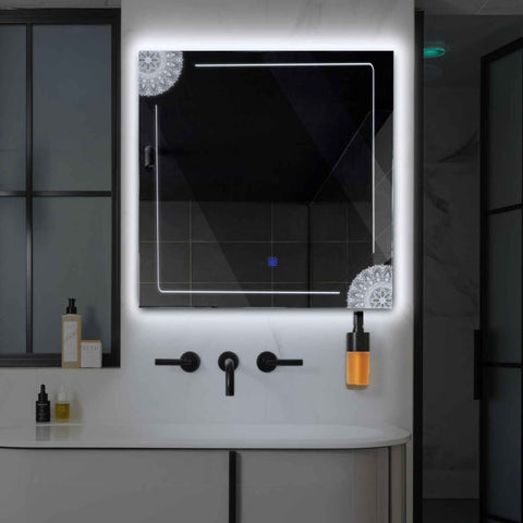 LED Spiegel Vierkant | met Touch-Knop | Koud wit licht - Reyze Serie Good Vibes Model 7