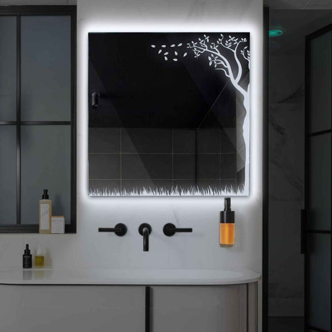 LED Spiegel Vierkant | Zonder Touchknoppen | Koud wit licht - Reyze Serie Good Vibes Model 8
