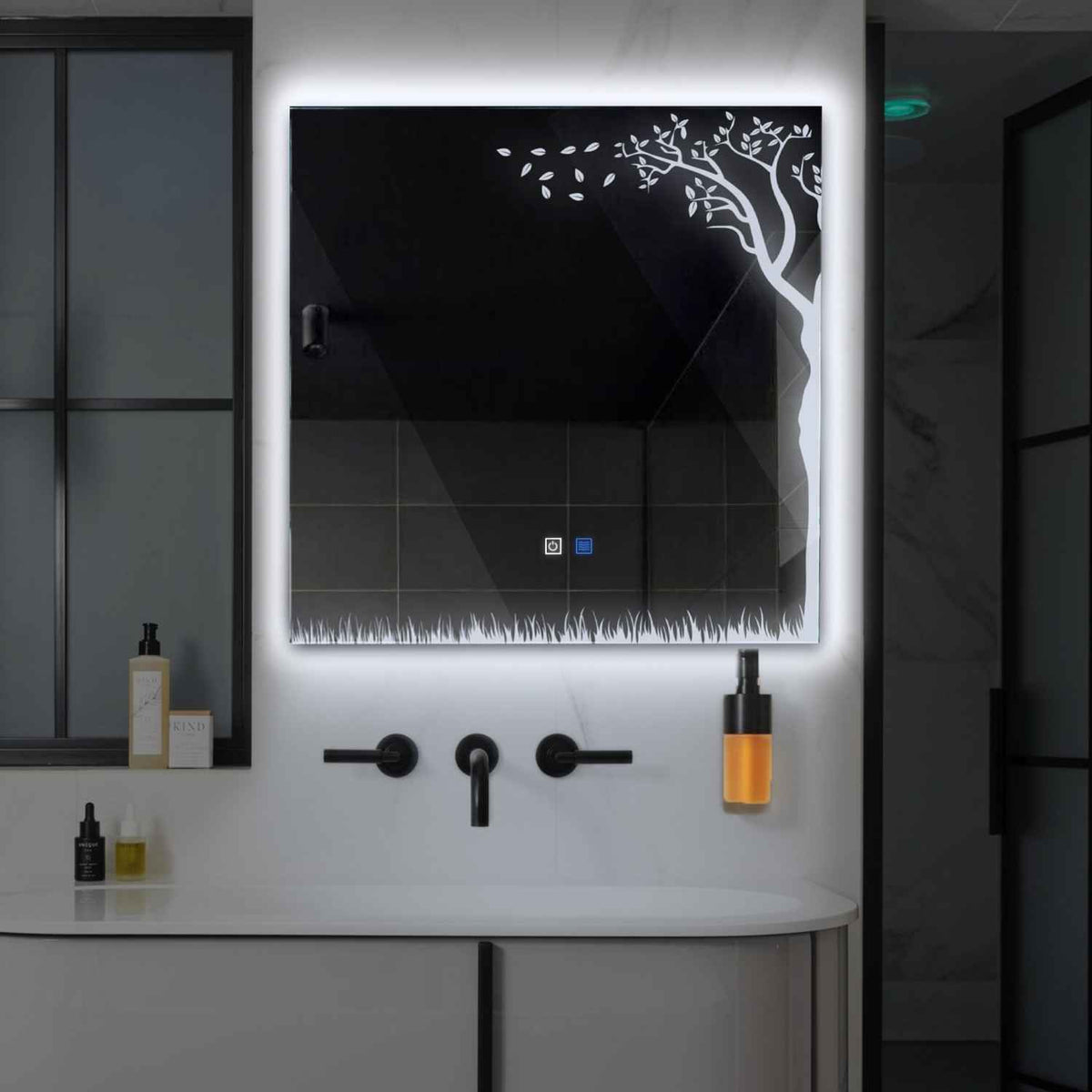 LED Spiegel Vierkant | met Touch-Knoppen | en Anti-Condens Functie | Koud wit licht - Reyze Serie Good Vibes Model 8