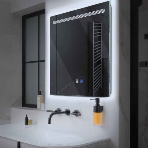 LED Spiegel Vierkant | met Touch-Knoppen | en Anti-Condens Functie | Koud wit licht - Reyze Serie Minimal Model 5
