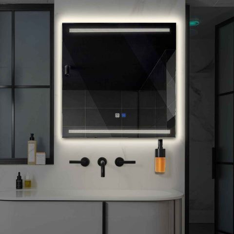 LED Spiegel Vierkant | met Touch-Knoppen | en Anti-Condens Functie | Neutraal wit licht - Reyze Serie Minimal Model 8