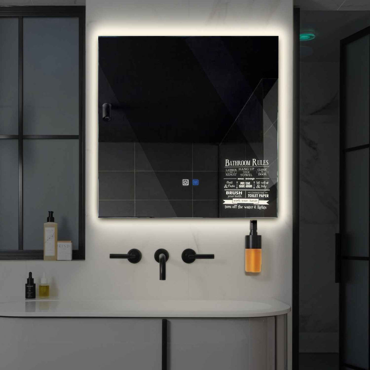 LED Spiegel Vierkant | met Touch-Knoppen | en Anti-Condens Functie | Neutraal wit licht - Reyze Serie Motivated Model 5
