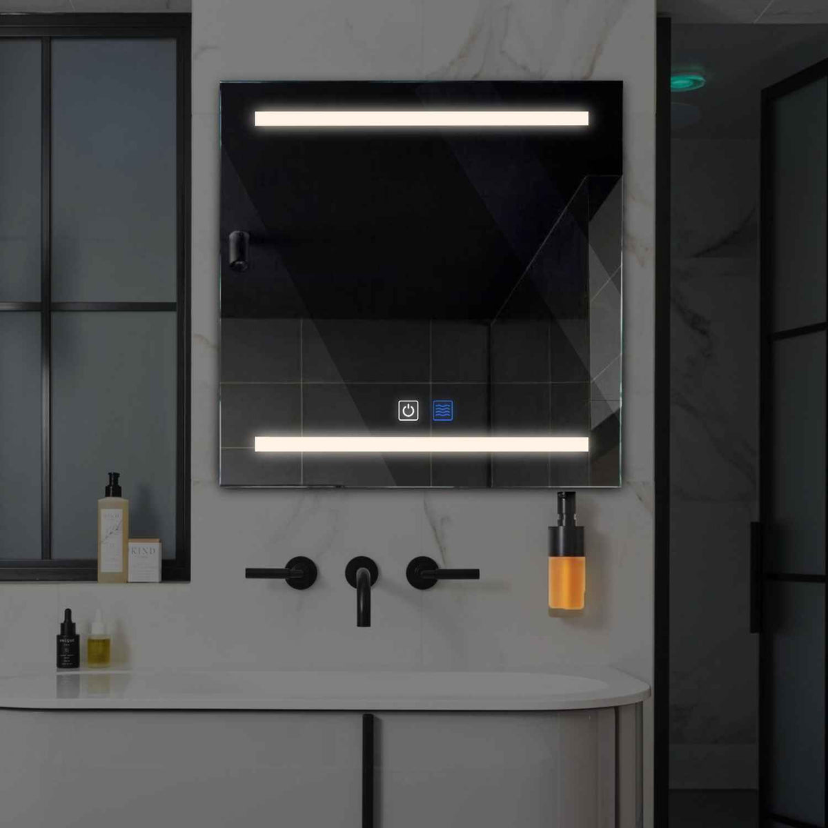 LED Spiegel Vierkant | met Touch-Knoppen | en Anti-Condens Functie | Neutraal wit licht - Reyze Serie Salono Model 4