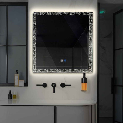 LED Spiegel Vierkant | met Touch-Knoppen | en Anti-Condens Functie | Neutraal wit licht - Reyze Serie Simetria Model 1