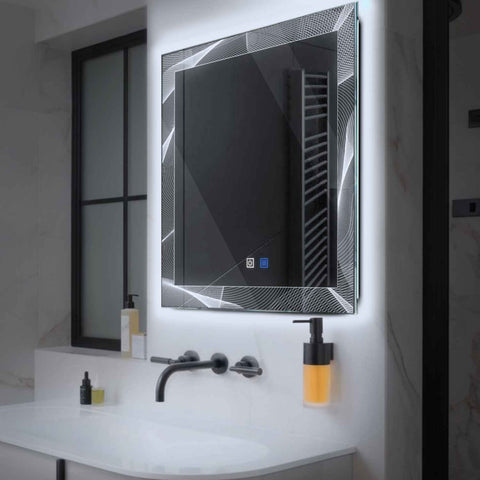LED Spiegel Vierkant | met Touch-Knoppen | en Anti-Condens Functie | Koud wit licht - Reyze Serie Simetria Model 2