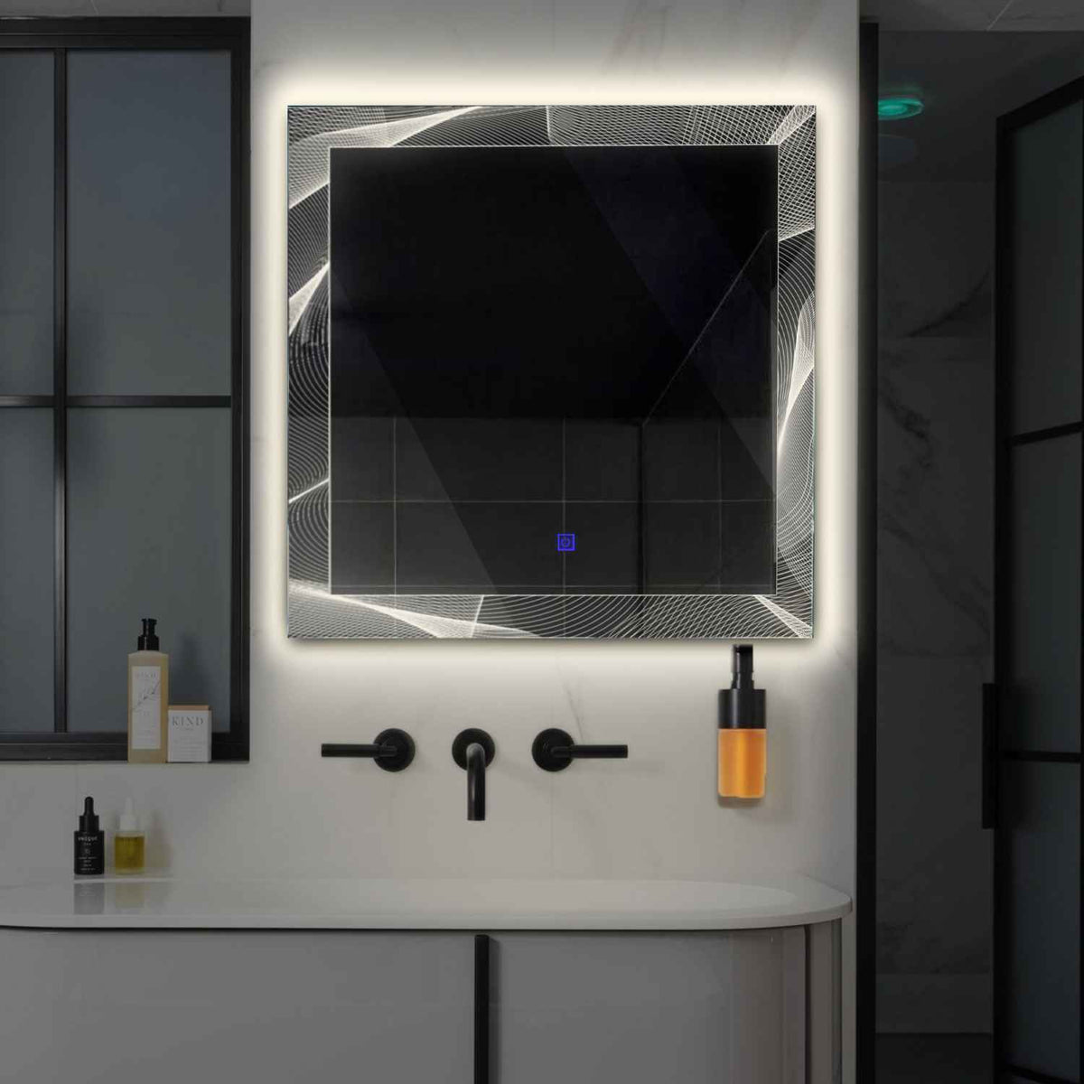 LED Spiegel Vierkant | met Touch-Knop | Neutraal wit licht - Reyze Serie Simetria Model 2