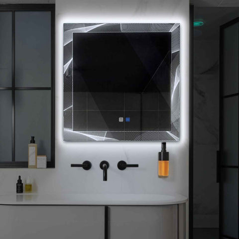 LED Spiegel Vierkant | met Touch-Knoppen | en Anti-Condens Functie | Koud wit licht - Reyze Serie Simetria Model 2