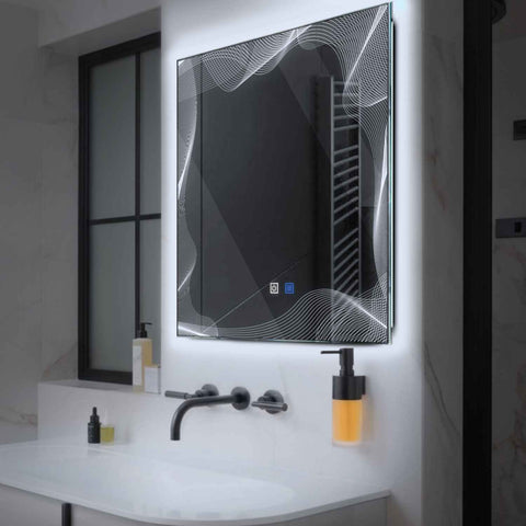LED Spiegel Vierkant | met Touch-Knoppen | en Anti-Condens Functie | Koud wit licht - Reyze Serie Simetria Model 3