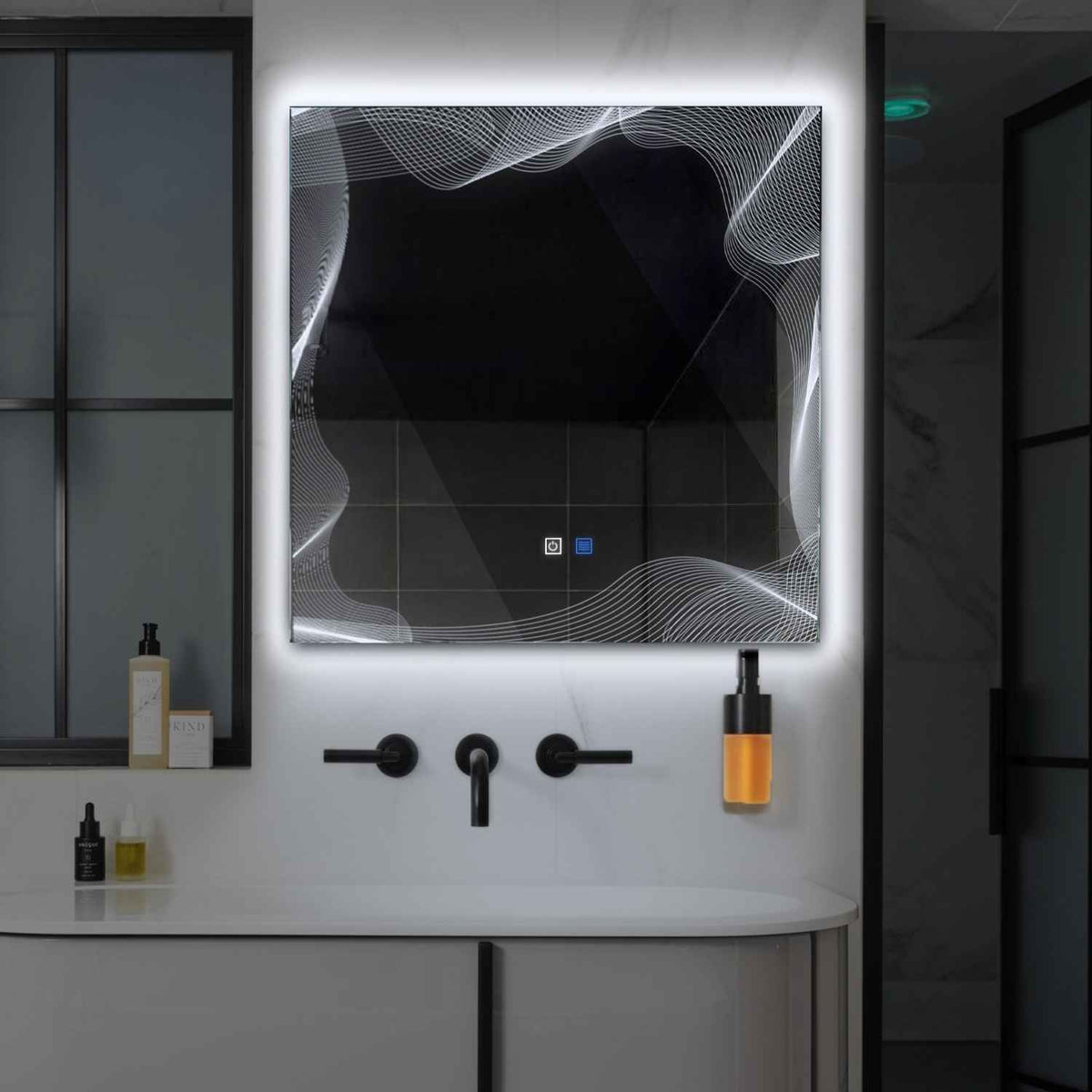 LED Spiegel Vierkant | met Touch-Knoppen | en Anti-Condens Functie | Koud wit licht - Reyze Serie Simetria Model 3