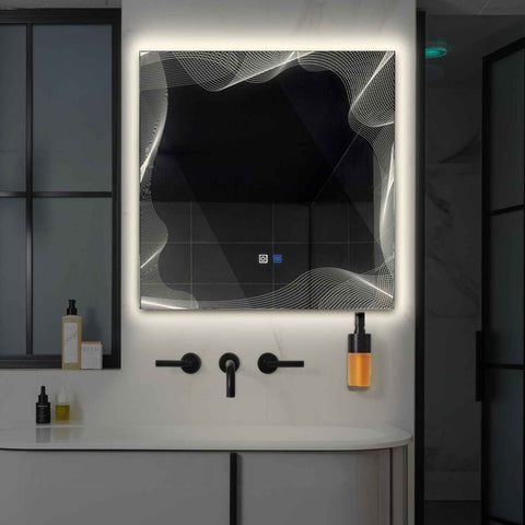 LED Spiegel Vierkant | met Touch-Knoppen | en Anti-Condens Functie | Neutraal wit licht - Reyze Serie Simetria Model 3