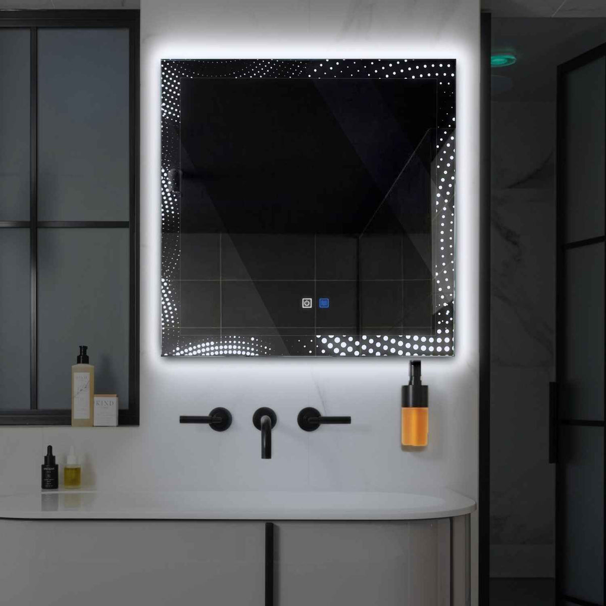 LED Spiegel Vierkant | met Touch-Knoppen | en Anti-Condens Functie | Koud wit licht - Reyze Serie Simetria Model 8