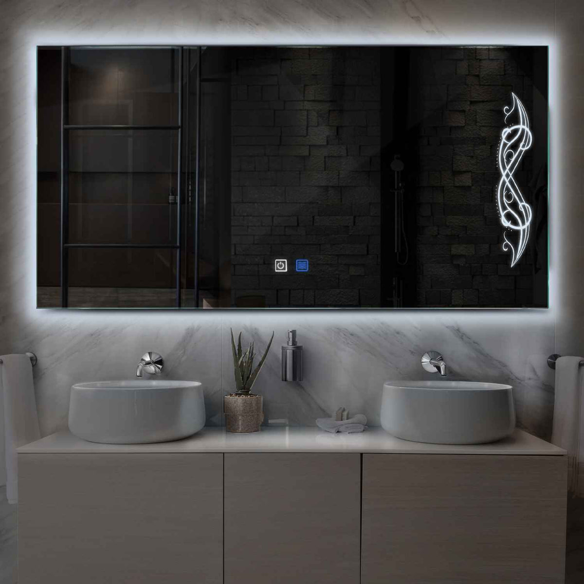 LED Spiegel Rechthoekig | met Touch-Knoppen | en Anti-Condens Functie | Koud wit licht - Reyze Serie Good Vibes Model 6