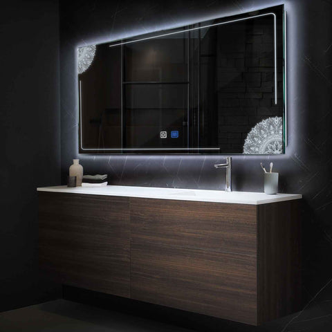 LED Spiegel Rechthoekig | met Touch-Knoppen | en Anti-Condens Functie | Koud wit licht - Reyze Serie Good Vibes Model 7