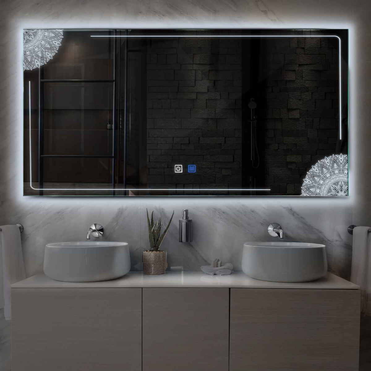 LED Spiegel Rechthoekig | met Touch-Knoppen | en Anti-Condens Functie | Koud wit licht - Reyze Serie Good Vibes Model 7