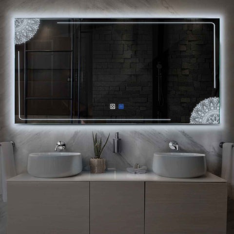 LED Spiegel Rechthoekig | met Touch-Knoppen | en Anti-Condens Functie | Koud wit licht - Reyze Serie Good Vibes Model 7