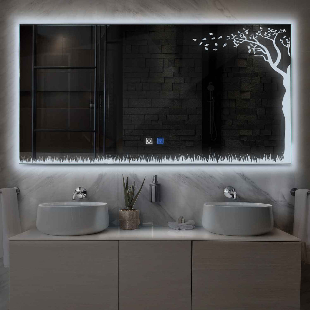 LED Spiegel Rechthoekig | met Touch-Knoppen | en Anti-Condens Functie | Koud wit licht - Reyze Serie Good Vibes Model 8