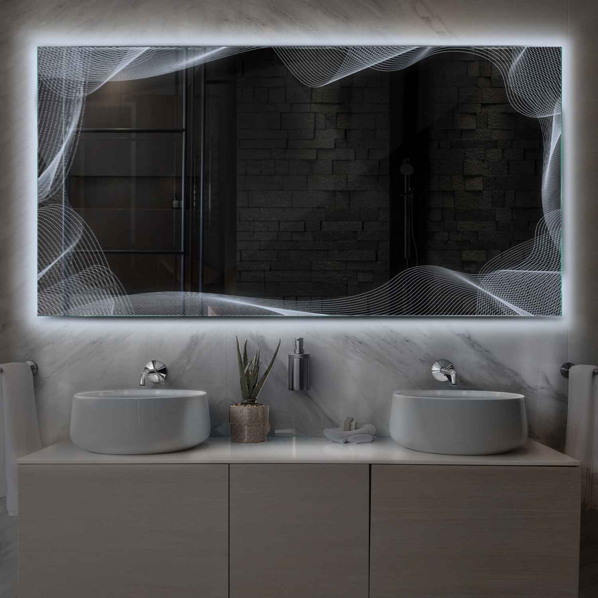 LED Spiegel Rechthoekig | Zonder Touchknoppen | Koud wit licht - Reyze Serie Simetria Model 3