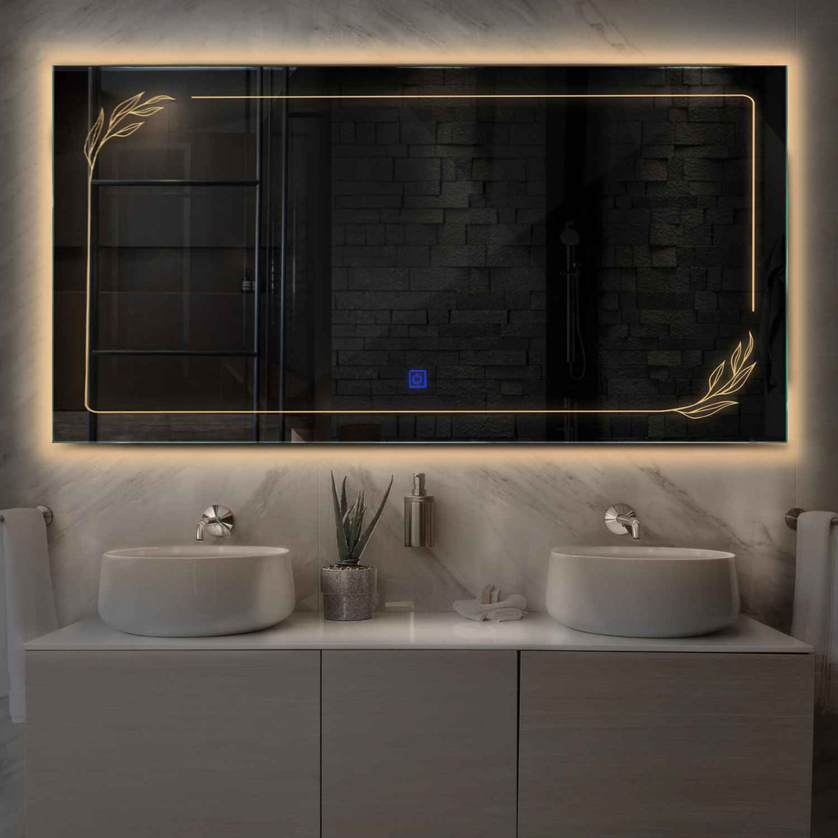 LED Spiegel Rechthoekig | met Touch-Knop | Warm Wit Licht - Reyze Serie Good Vibes Model 1