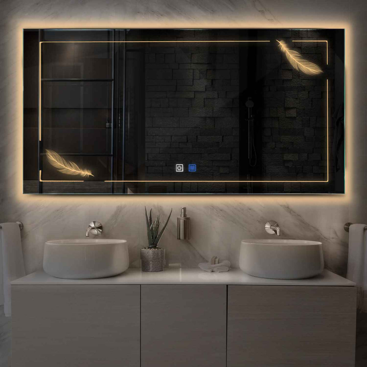 LED Spiegel Rechthoekig | met Touch-Knoppen | en Anti-Condens Functie | Warm Wit Licht - Reyze Serie Good Vibes Model 2