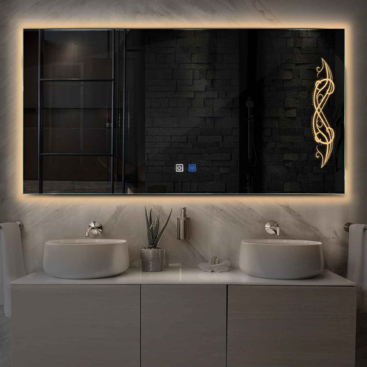 LED Spiegel Rechthoekig | met Touch-Knoppen | en Anti-Condens Functie | Warm Wit Licht - Reyze Serie Good Vibes Model 6