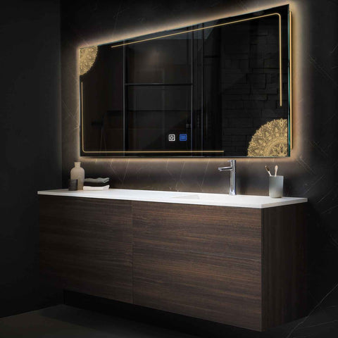 LED Spiegel Rechthoekig | met Touch-Knoppen | en Anti-Condens Functie | Warm Wit Licht - Reyze Serie Good Vibes Model 7