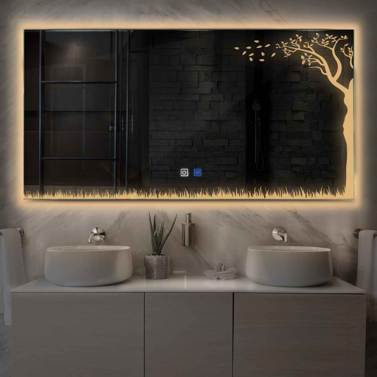 LED Spiegel Rechthoekig | met Touch-Knoppen | en Anti-Condens Functie | Warm Wit Licht - Reyze Serie Good Vibes Model 8