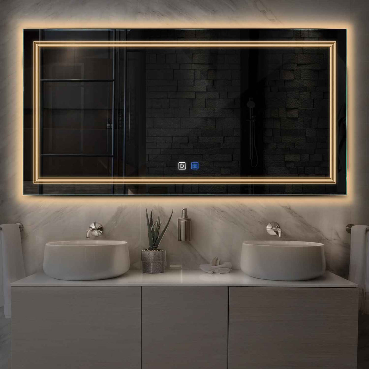 LED Spiegel Rechthoekig | met Touch-Knoppen | en Anti-Condens Functie | Warm Wit Licht - Reyze Serie Minimal Model 1