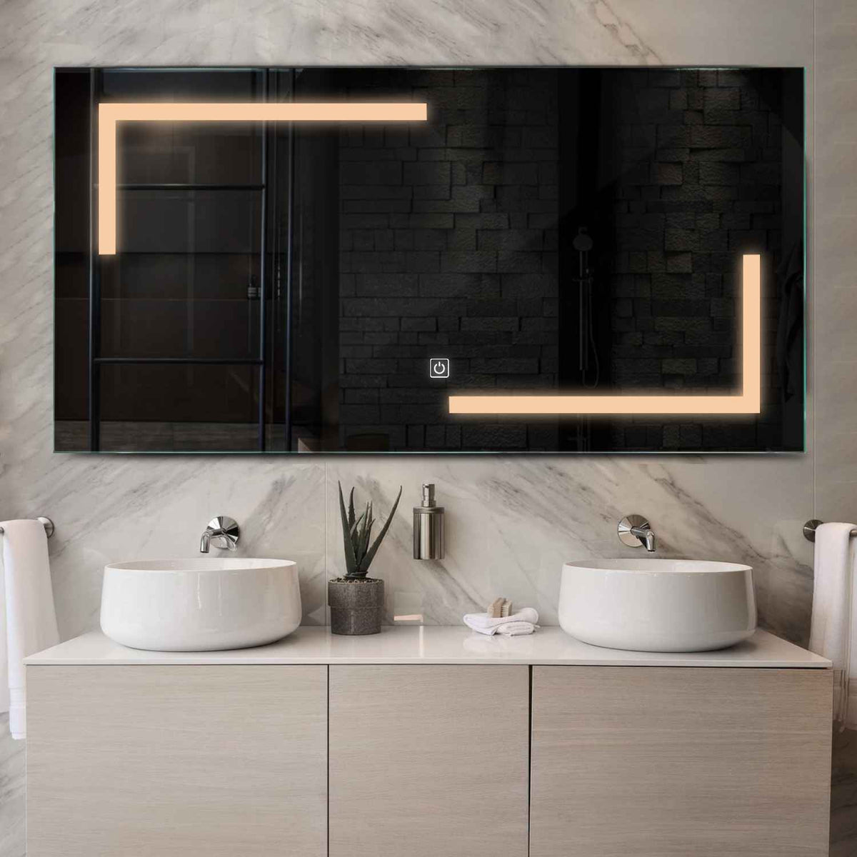 LED Spiegel Rechthoekig | met Touch-Knop | Warm Wit Licht - Reyze Serie Salono Model 3