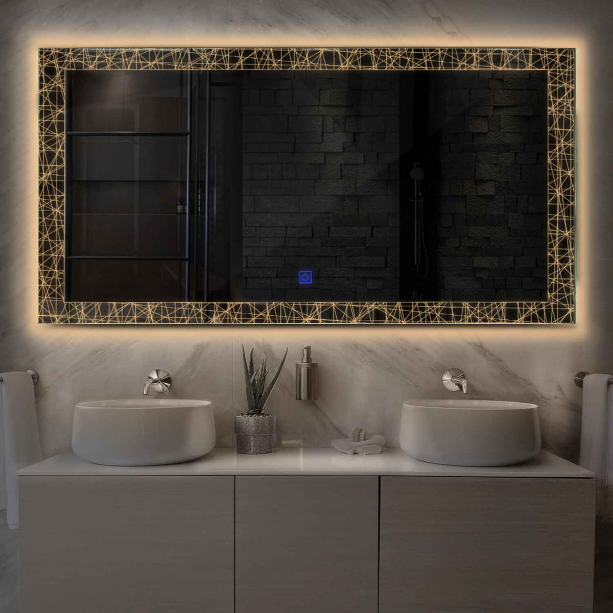 LED Spiegel Rechthoekig | met Touch-Knop | Warm Wit Licht - Reyze Serie Simetria Model 1