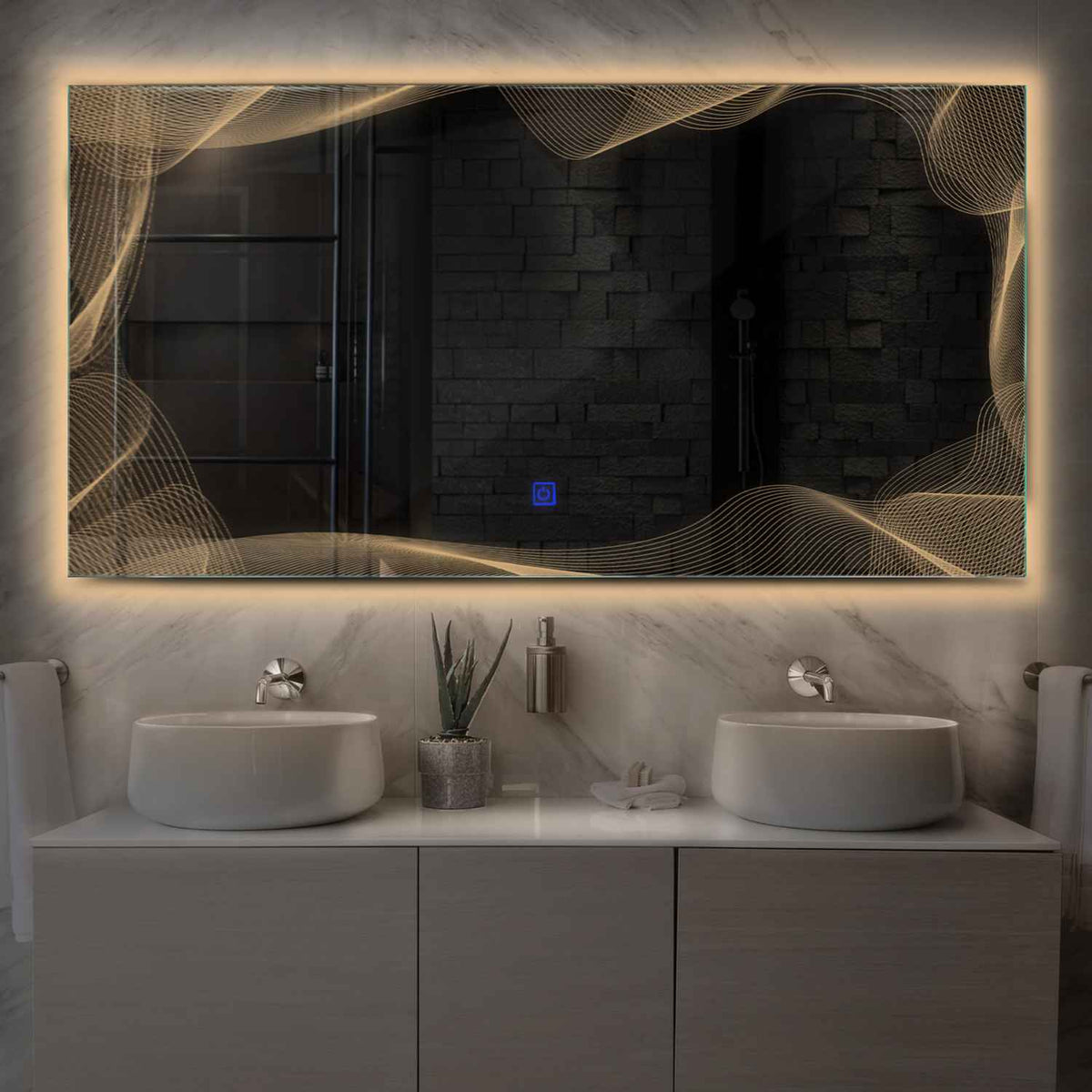 LED Spiegel Rechthoekig | met Touch-Knop | Warm Wit Licht - Reyze Serie Simetria Model 3