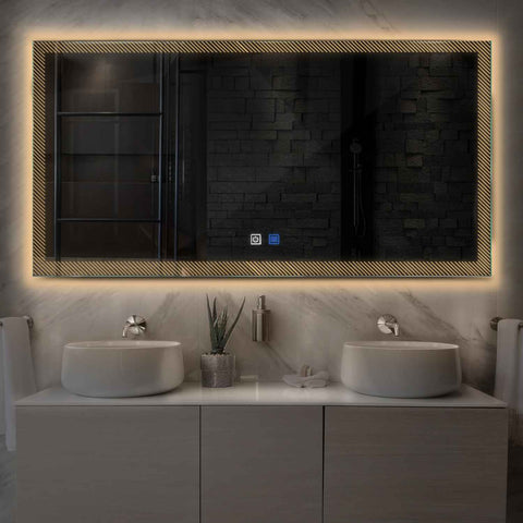 LED Spiegel Rechthoekig | met Touch-Knoppen | en Anti-Condens Functie | Warm Wit Licht - Reyze Serie Simetria Model 7