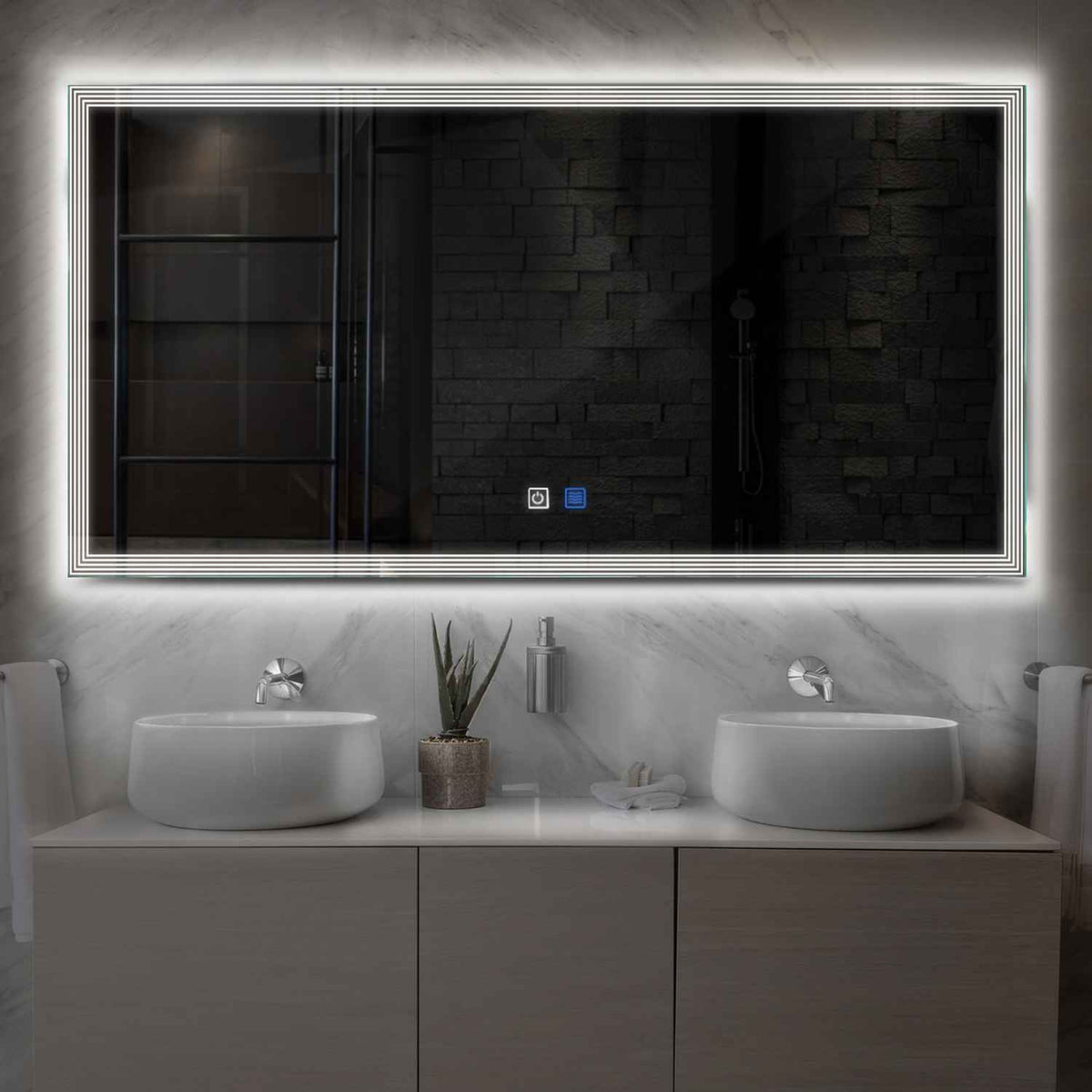 LED Spiegel Rechthoekig | met Touch-Knoppen | en Anti-Condens Functie | Neutraal wit licht - Reyze Serie Edge Model 1
