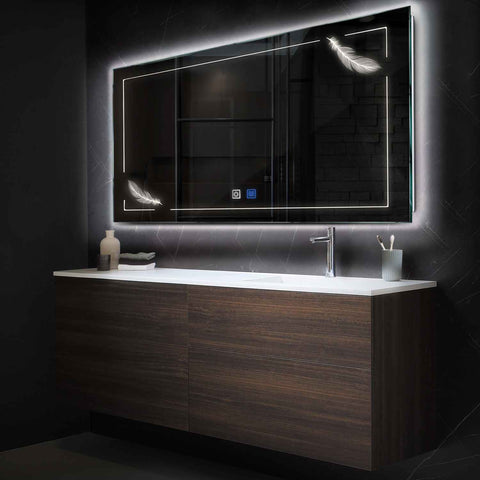 LED Spiegel Rechthoekig | met Touch-Knoppen | en Anti-Condens Functie | Neutraal wit licht - Reyze Serie Good Vibes Model 2