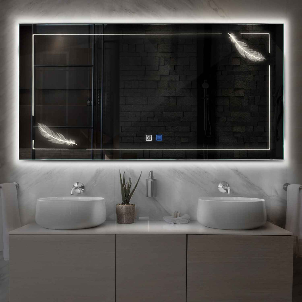 LED Spiegel Rechthoekig | met Touch-Knoppen | en Anti-Condens Functie | Neutraal wit licht - Reyze Serie Good Vibes Model 2