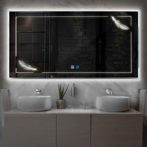 LED Spiegel Rechthoekig | met Touch-Knoppen | en Anti-Condens Functie | Neutraal wit licht - Reyze Serie Good Vibes Model 2