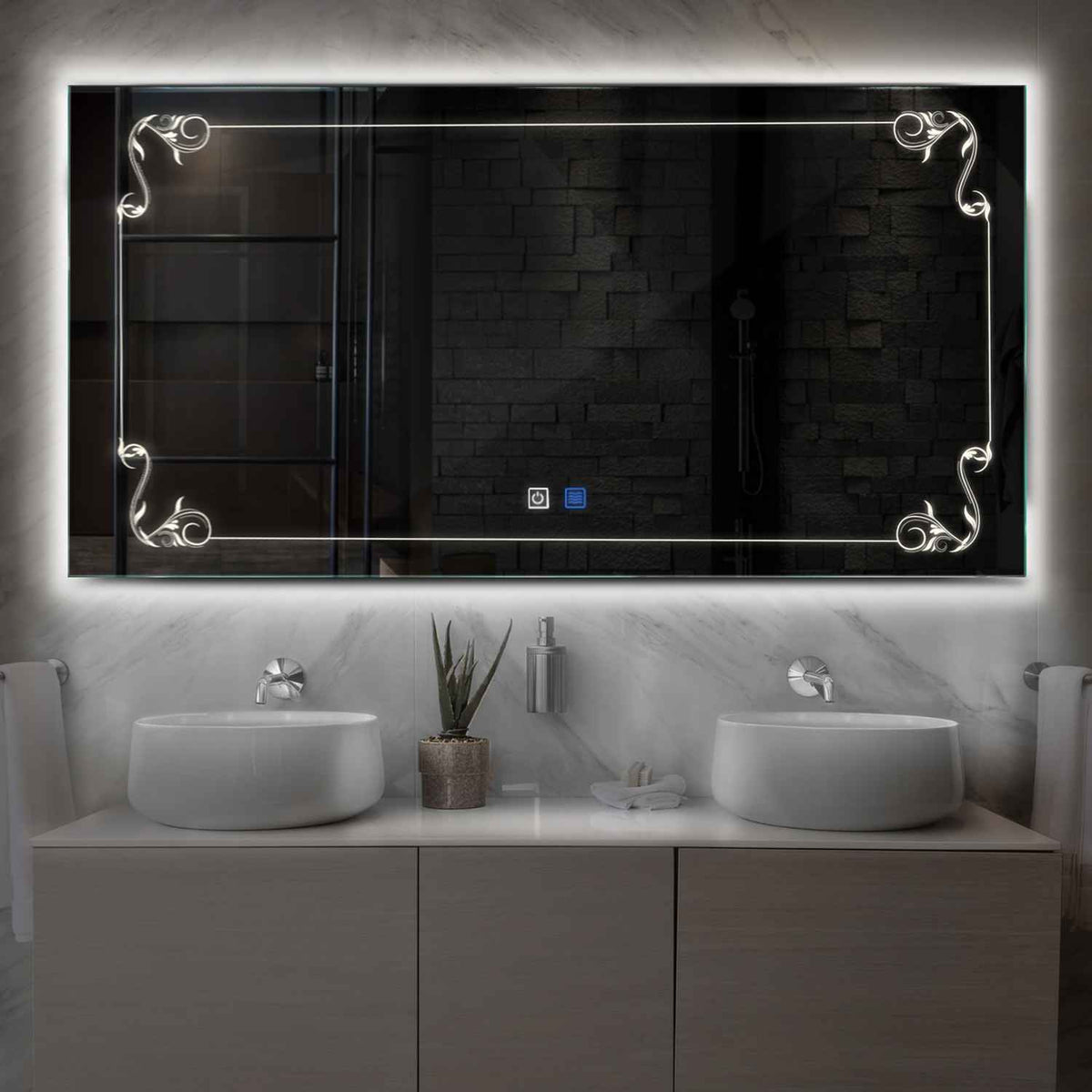 LED Spiegel Rechthoekig | met Touch-Knoppen | en Anti-Condens Functie | Neutraal wit licht - Reyze Serie Good Vibes Model 5