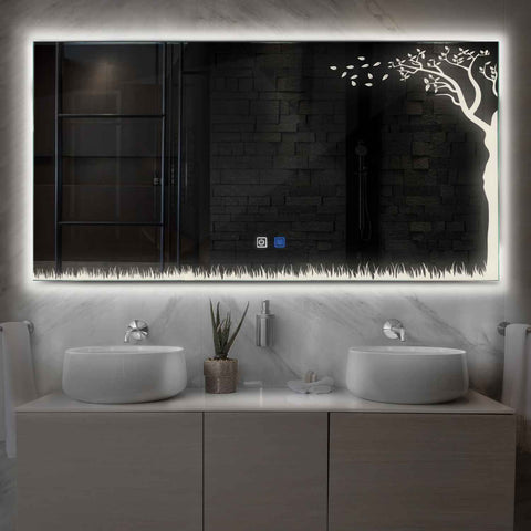 LED Spiegel Rechthoekig | met Touch-Knoppen | en Anti-Condens Functie | Neutraal wit licht - Reyze Serie Good Vibes Model 8