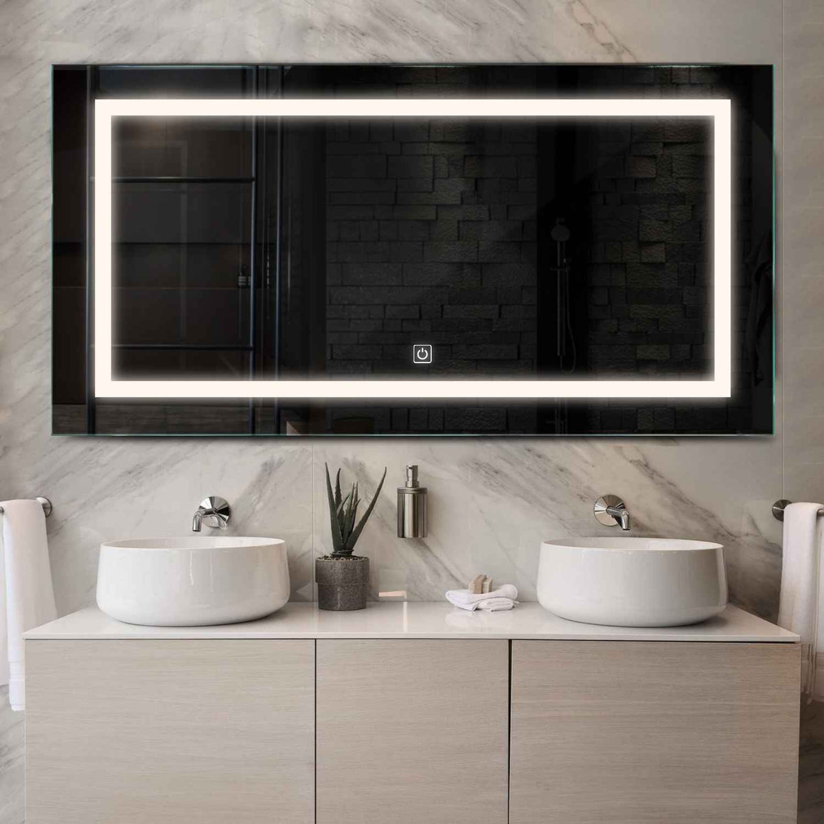 LED Spiegel Rechthoekig | met Touch-Knop | Neutraal wit licht - Reyze Serie Salono Model 1