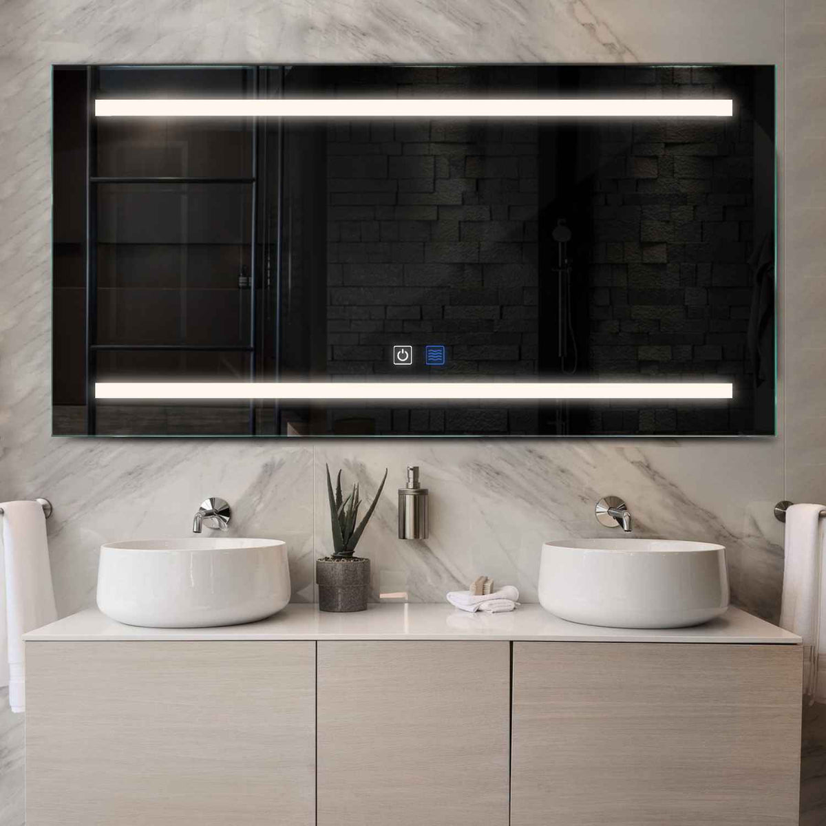 LED Spiegel Rechthoekig | met Touch-Knoppen | en Anti-Condens Functie | Neutraal wit licht - Reyze Serie Salono Model 4