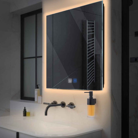 LED Spiegel Vierkant | met Touch-Knoppen | en Anti-Condens Functie | Warm Wit Licht - Reyze Serie Ambient Model 1