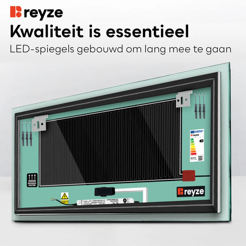 LED Spiegel Rechthoekig | met Touch-Knoppen | en Anti-Condens Functie | Neutraal wit licht - Reyze Serie Edge Model 1