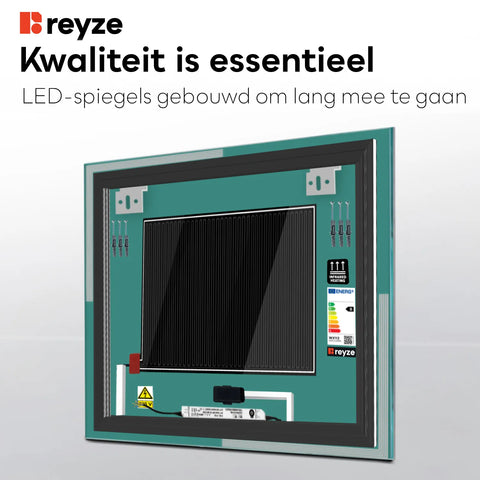 LED Spiegel Vierkant | met Touch-Knoppen | en Anti-Condens Functie | Warm Wit Licht - Reyze Serie Edge Model 2