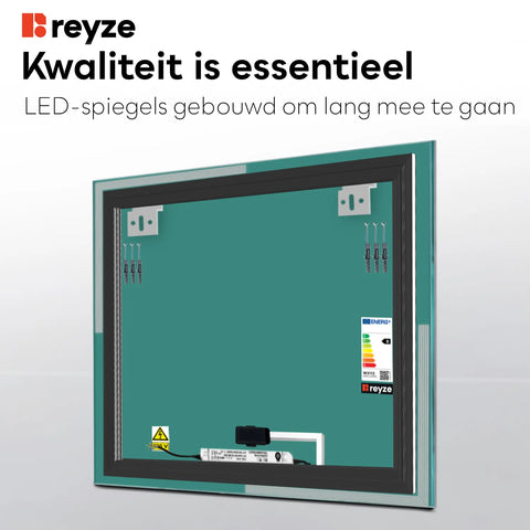 LED Spiegel Vierkant | met Touch-Knop | Warm Wit Licht - Reyze Serie Edge Model 2