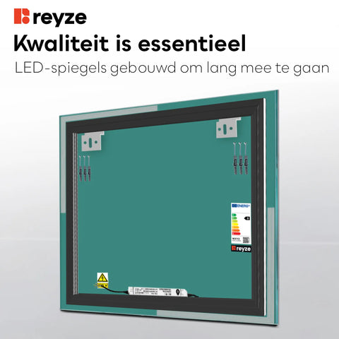 LED Spiegel Vierkant | Zonder Touchknoppen | Warm Wit Licht - Reyze Serie Edge Model 2