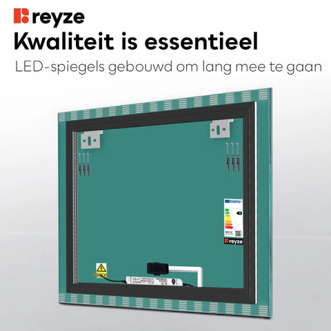 LED Spiegel Vierkant | met Touch-Knop | Warm Wit Licht - Reyze Serie Edge Model 6