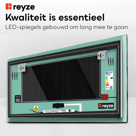 LED Spiegel Rechthoekig | met Touch-Knoppen | en Anti-Condens Functie | Neutraal wit licht - Reyze Serie Edge Model 7